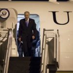 US President Joe Biden exiting Air Force One